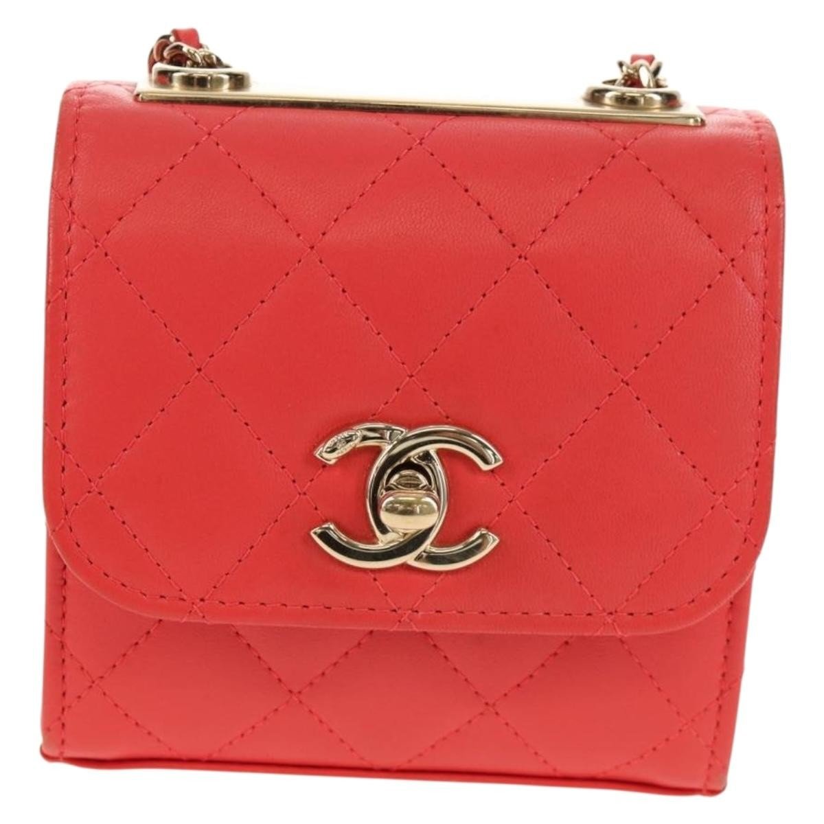 Chanel Trendy CC Small Flap Bag Pelle di Agnello Rossa Hardware Dorato - Etoilux