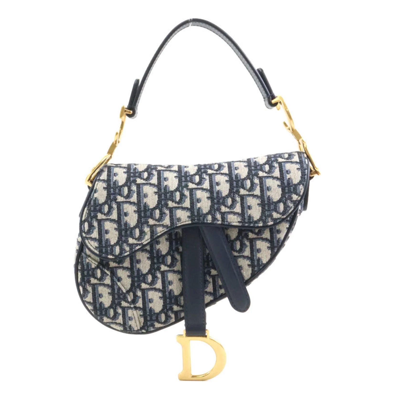 Borsa Dior Saddle blu navy vista frontale