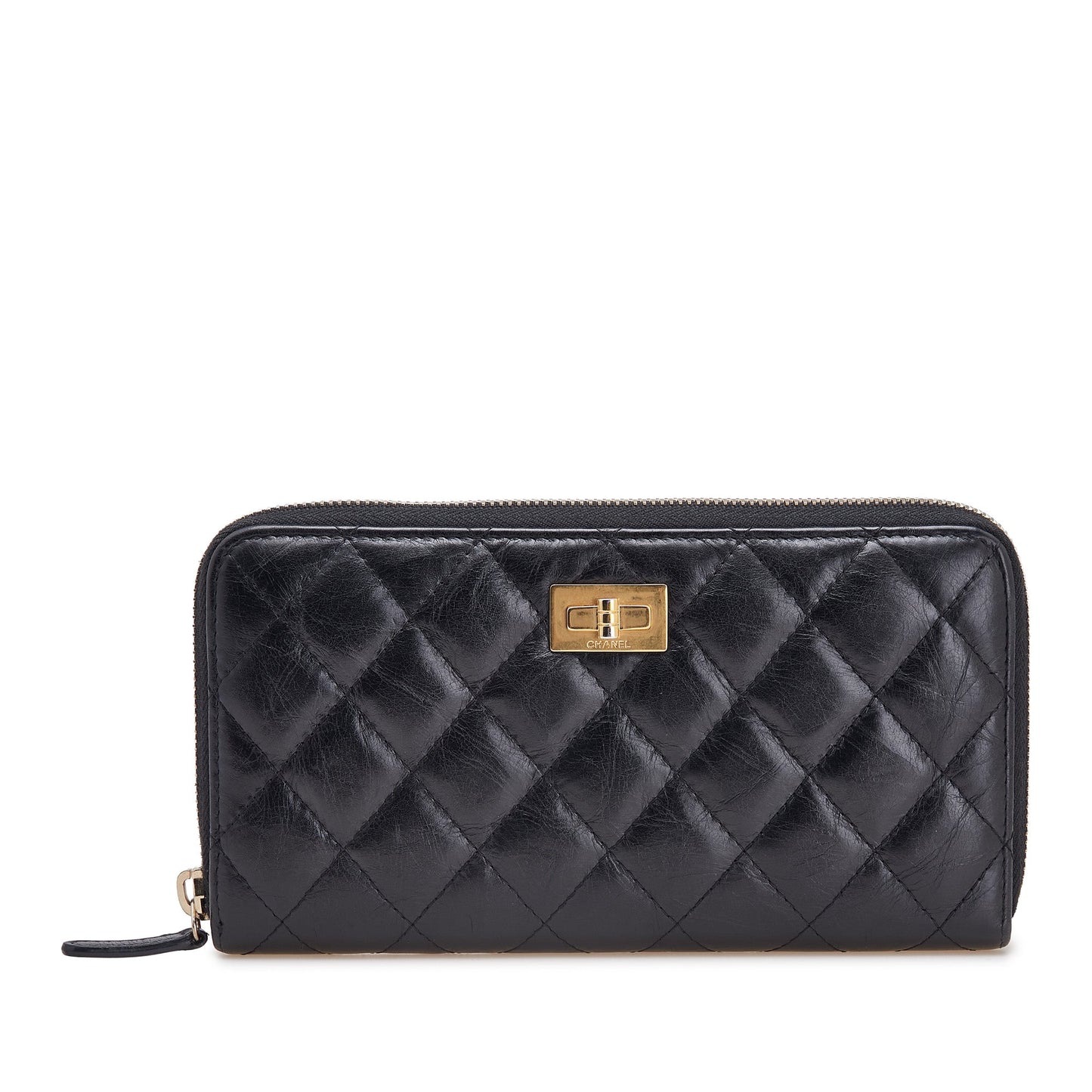 Chanel Reissue 2.55 Zip Around Wallet – Pelle di Vitello Invecchiata Trapuntata – Nero