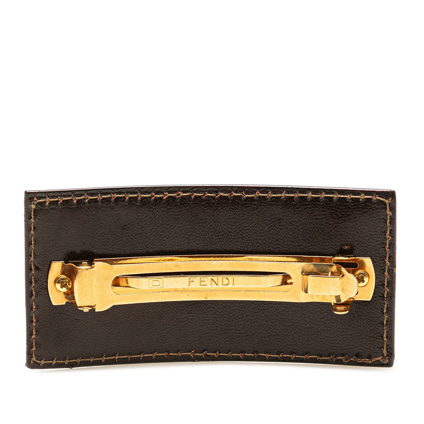 Fendi – Fermaglio per capelli FF Canvas – Marrone e Oro – Anni 2000