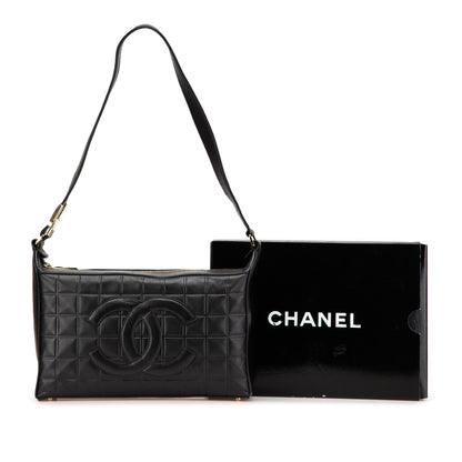 Chanel Chocolate Bar CC Shoulder Bag Pelle di Agnello Nera – 27,5 cm