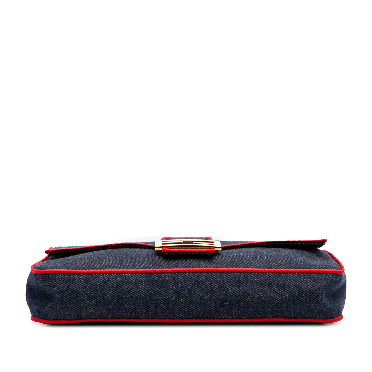 Fendi Baguette Large Denim Blu con Ricamo Rosso – 32 cm