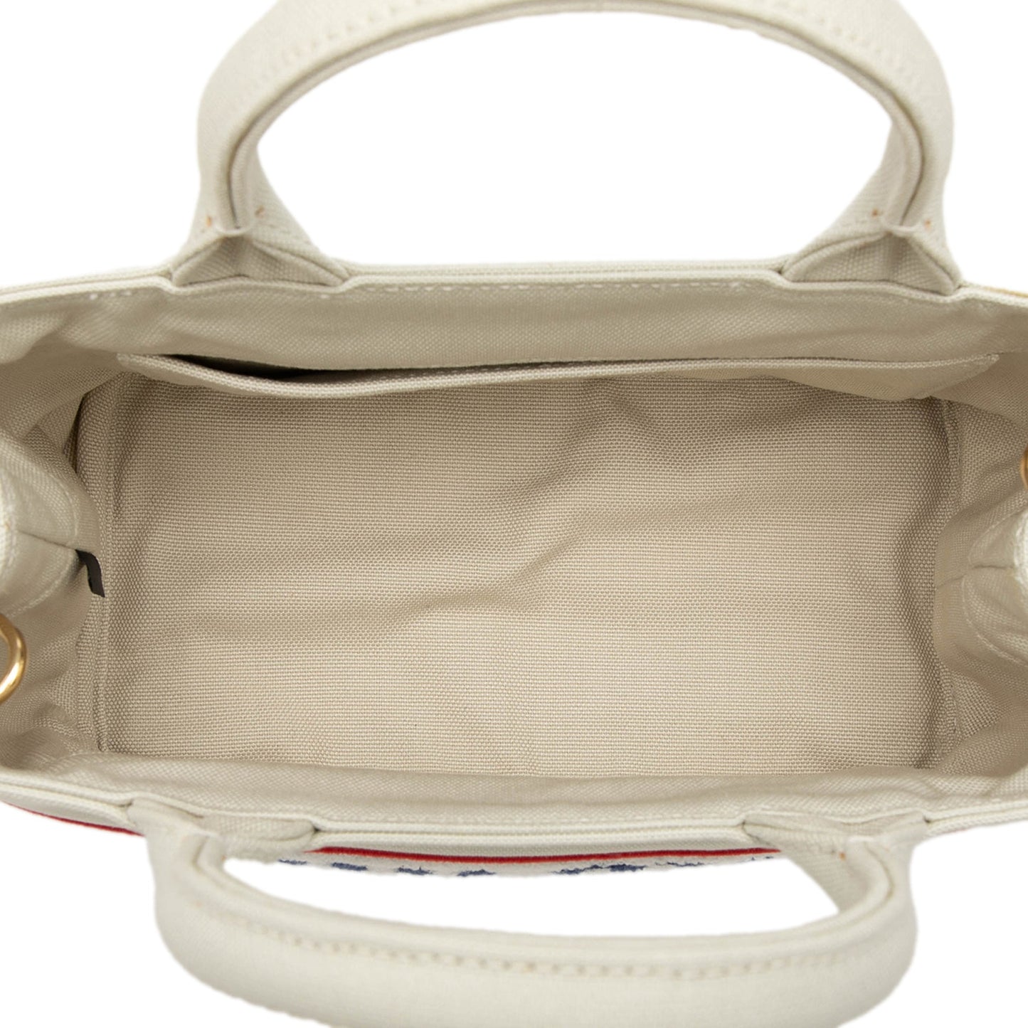 Miu Miu Tote Small in Tela Écru con Banda Logo a Spugna – 23,5 cm