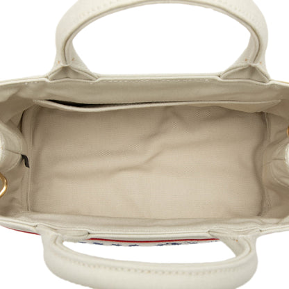 Miu Miu Tote Small in Tela Écru con Banda Logo a Spugna – 23,5 cm