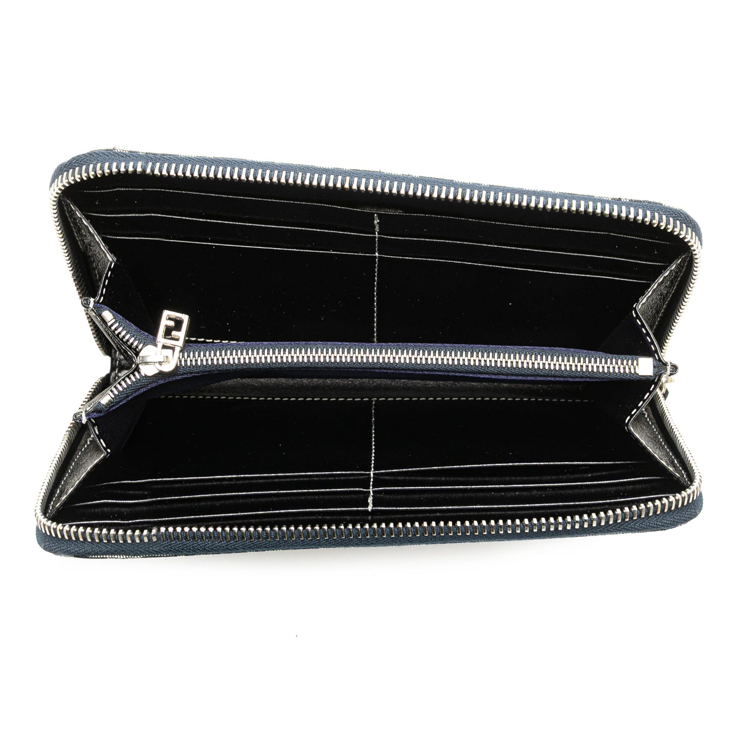 Fendi Portafoglio Zip-Around in Tela FF Zucca Blu – 2000s