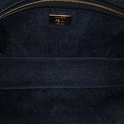 Fendi Baguette Large Denim Blu con Ricamo Rosso – 32 cm