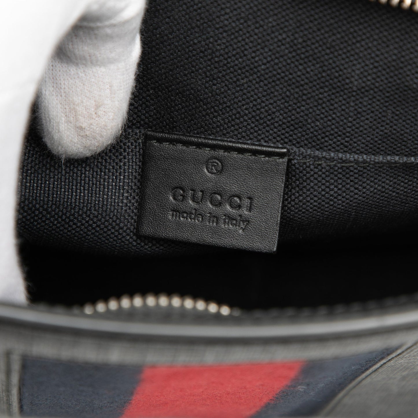 Gucci Pochette GG Supreme Black Web Tela Spalmata – 26 cm