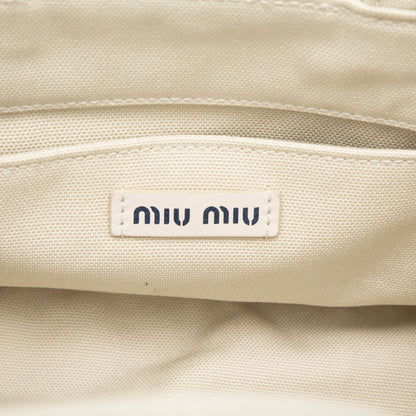 Miu Miu Tote Small in Tela Écru con Banda Logo a Spugna – 23,5 cm