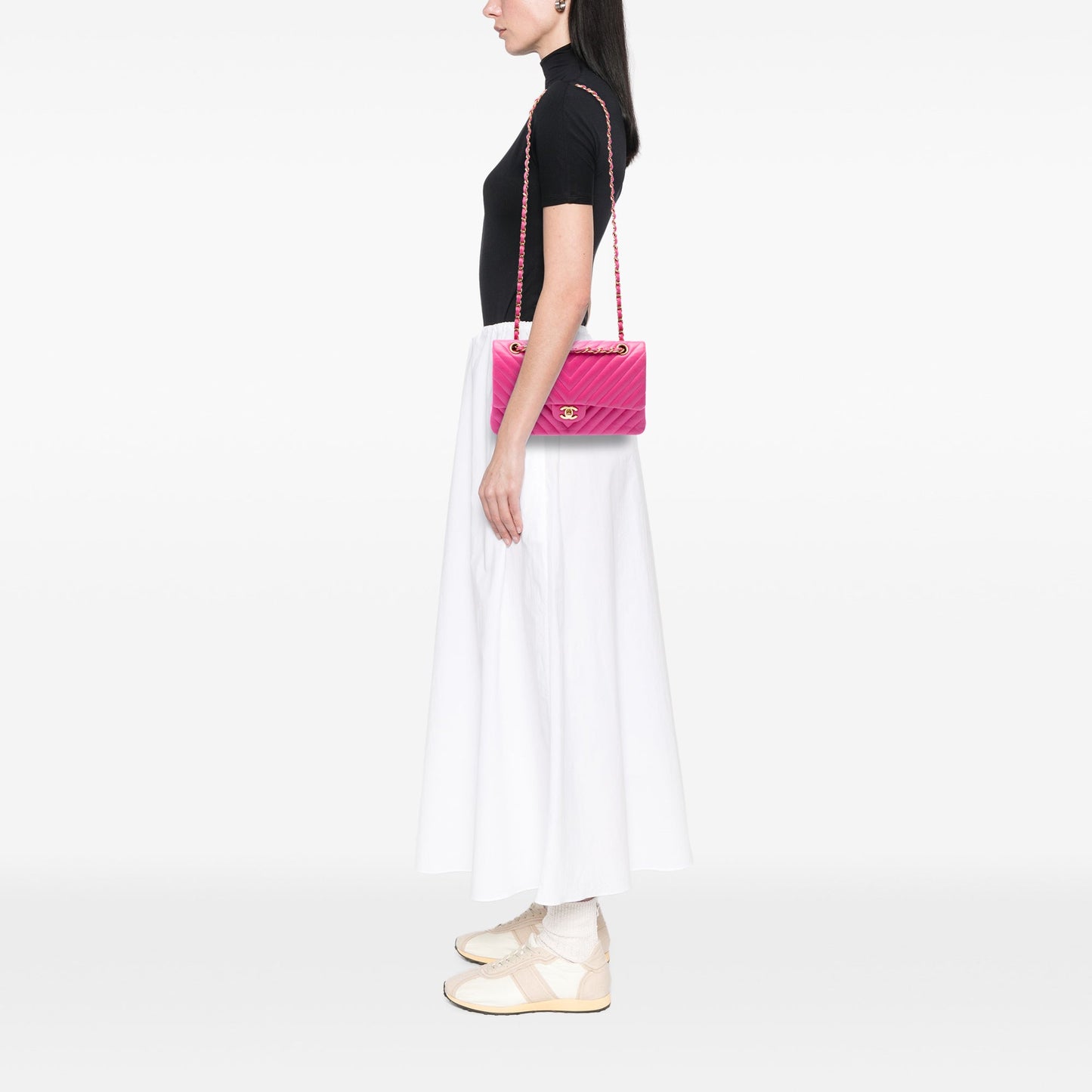 Chanel Timeless Classic Double Flap Medium Chevron Pelle d'Agnello Rosa Fucsia 2015–2016 – 25 cm