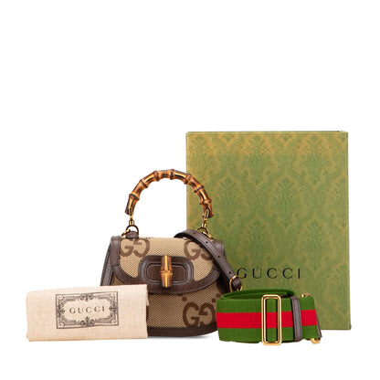 Gucci – Mini Jumbo GG 1947 Bamboo – Canvas & Leather – Brown – 12×17×7 cm
