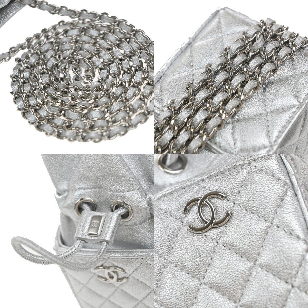 Chanel Mini Bucket Bag Pelle Vitello Trapuntata Argento Metallizzato – 6 cm