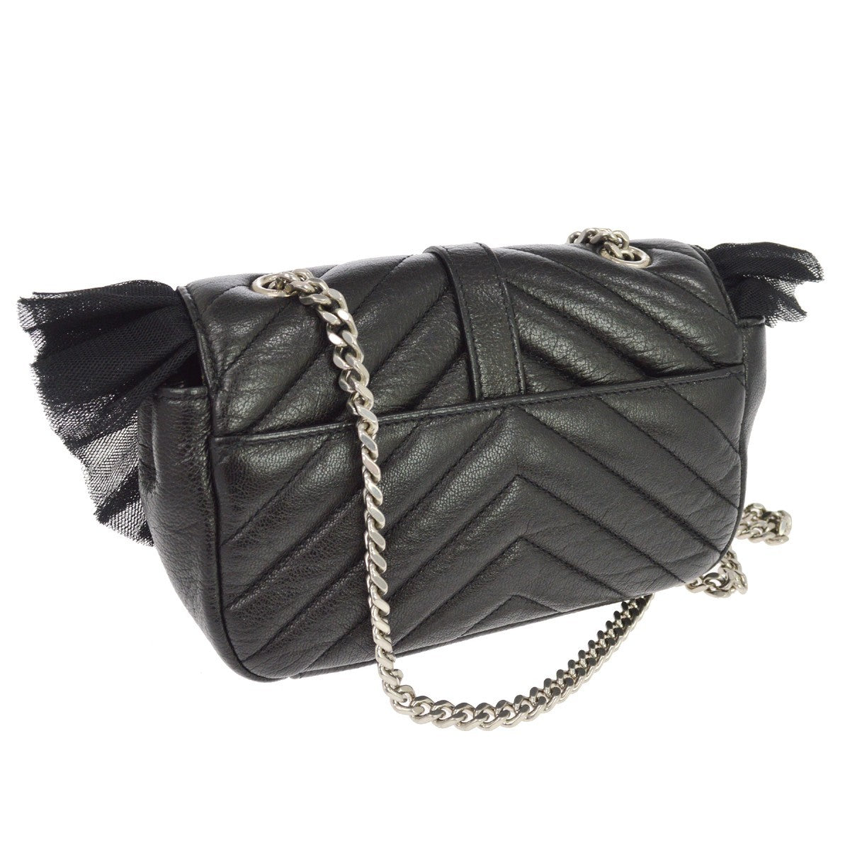 Saint Laurent Classic Baby Monogram Punk Chain Bag in Pelle di Capra e Tulle Nero, 2015 – 17 cm