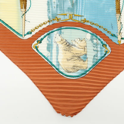 Hermès Carré Plissé "Gronland" – Marrone e azzurro, con scatola