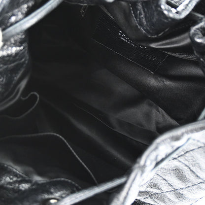 Chanel On the Road Drawstring Bucket Bag Vitello Crinkled Nero Hardware Argento – 29 cm