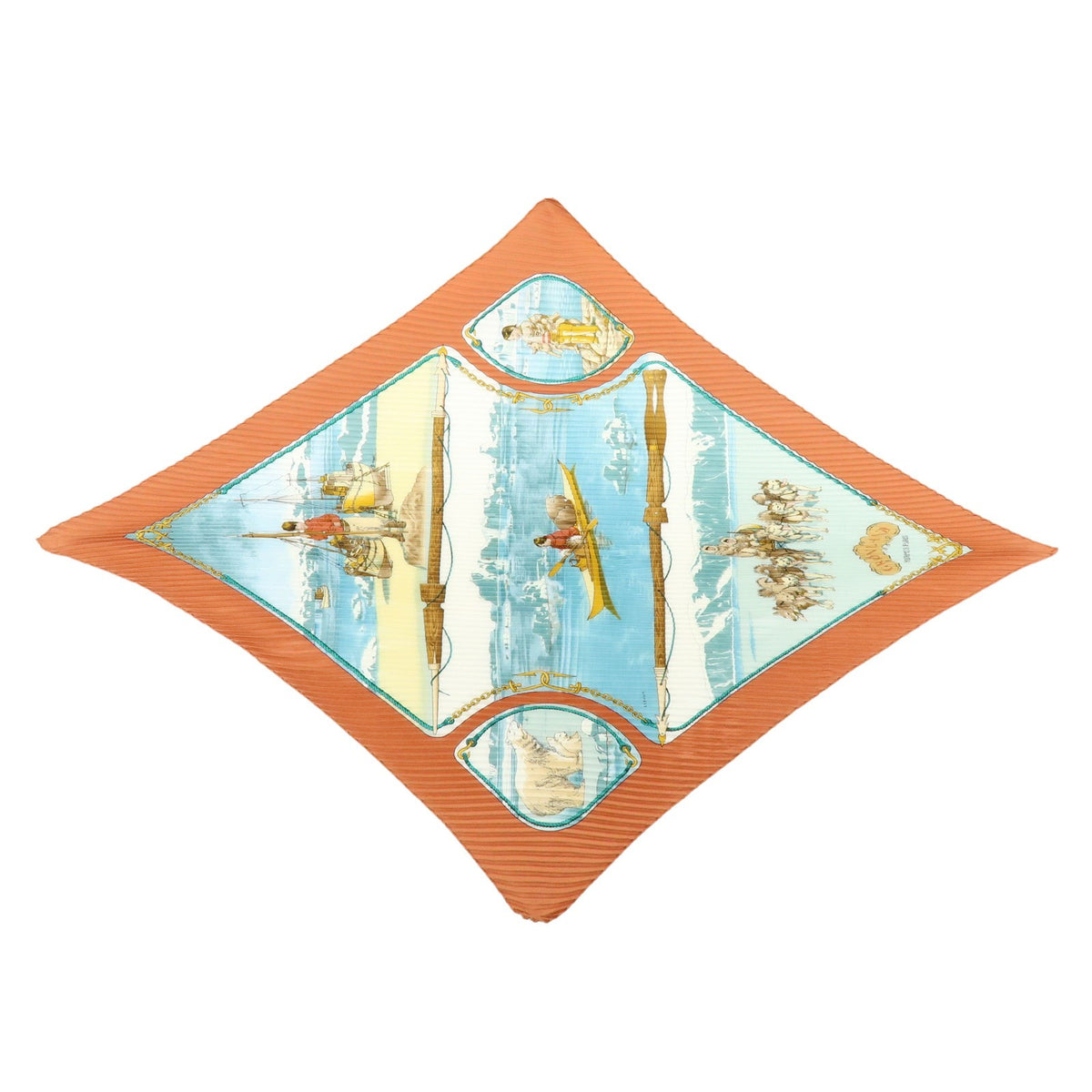 Hermès Carré Plissé "Gronland" – Marrone e azzurro, con scatola