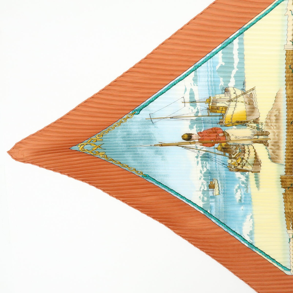 Hermès Carré Plissé "Gronland" – Marrone e azzurro, con scatola