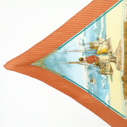 Hermès Carré Plissé "Gronland" – Marrone e azzurro, con scatola