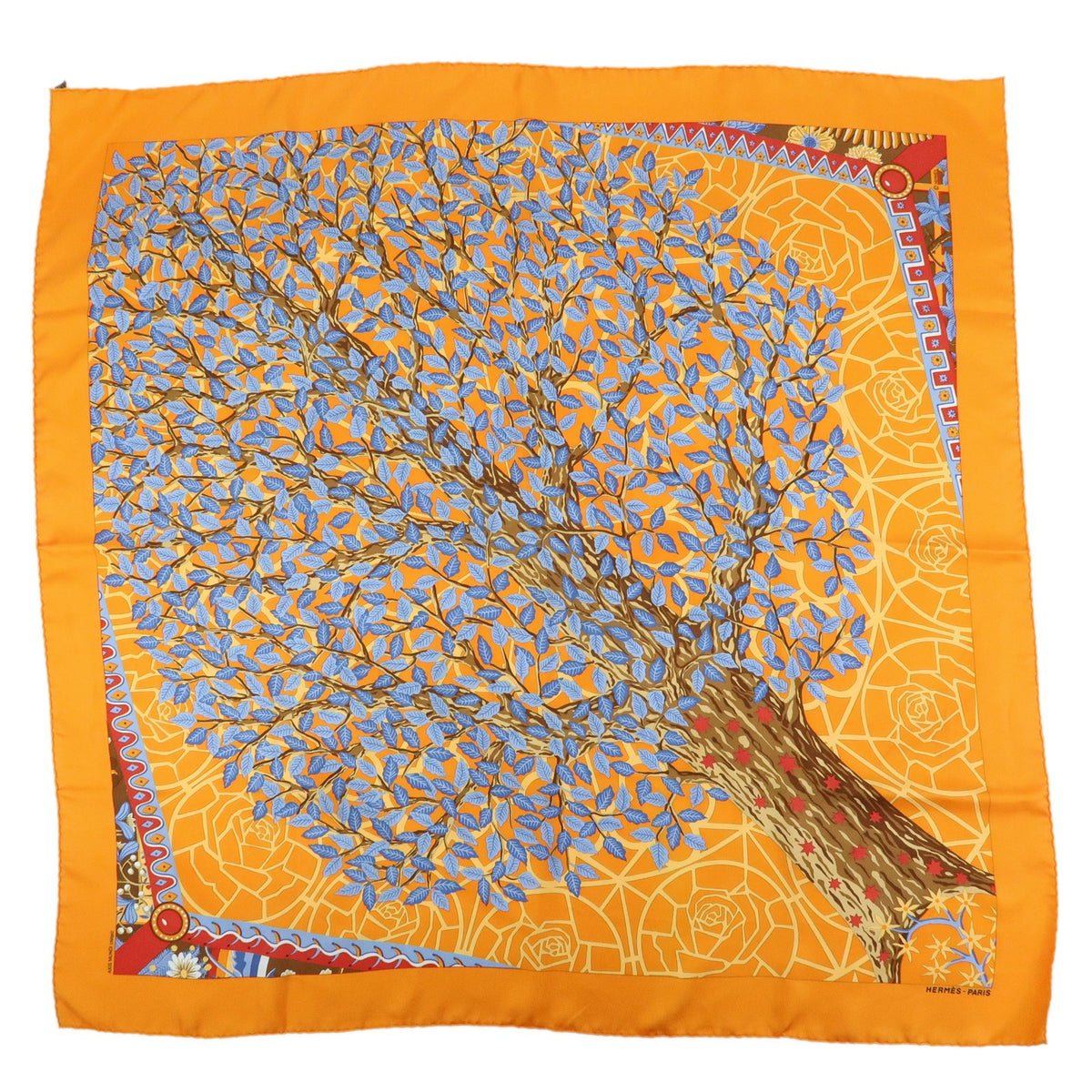 Hermès Carré 90 "Axis Mundi" – Arancio, blu e marrone