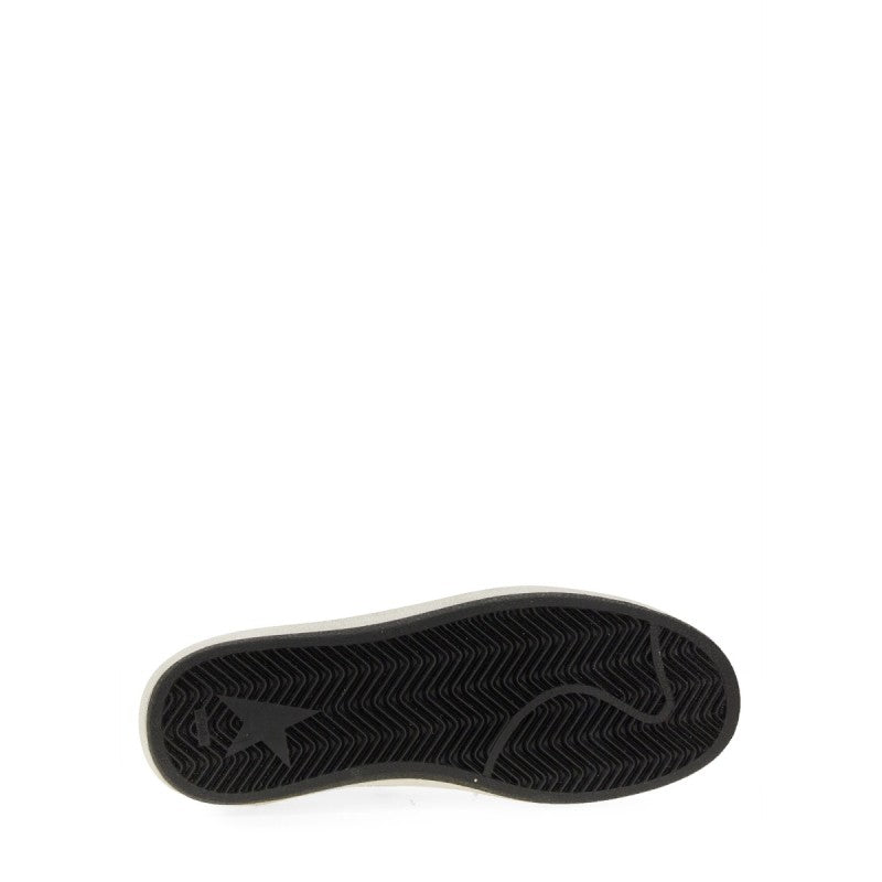 Golden Goose – Ball Star Sneaker in Pelle Bianca con Stella Nera Glitter e Tallone Oro – Donna – FW25
