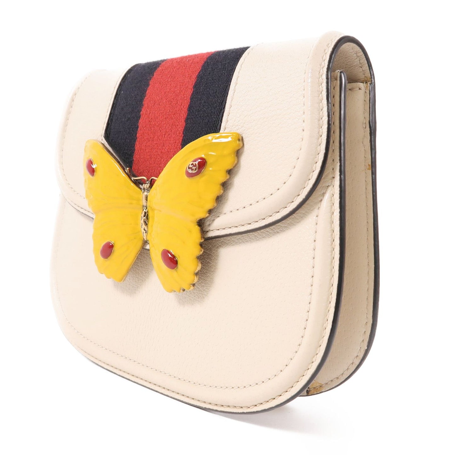 GUCCI Cowhide Leather Totem Butterfly Shoulder Bag Beige
