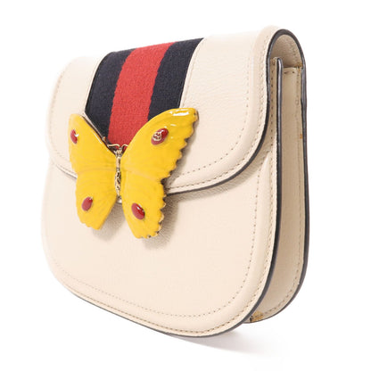 GUCCI Cowhide Leather Totem Butterfly Shoulder Bag Beige